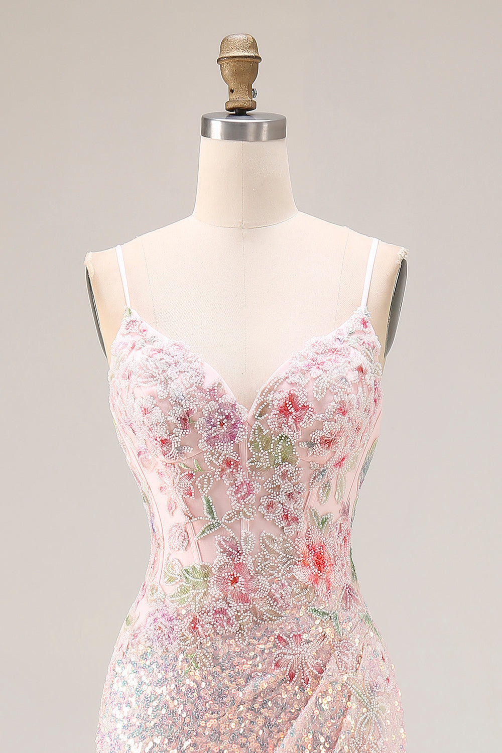 Sparkly Pink Beaded Mermaid Corset Prom Dress