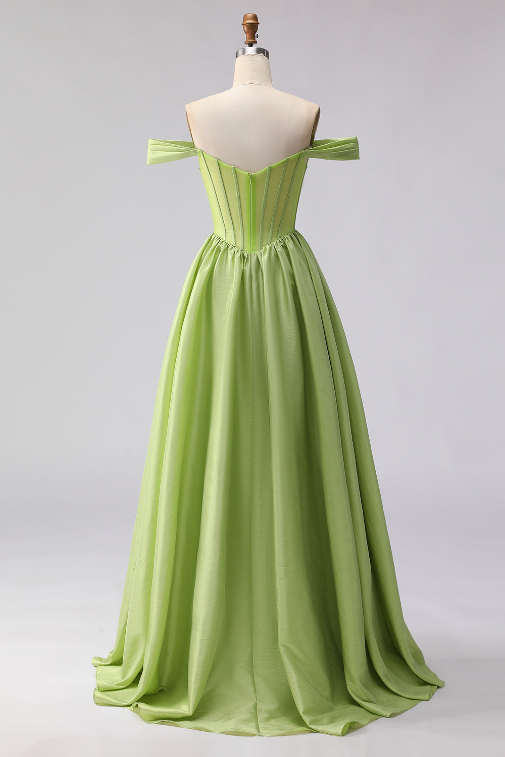 Green Off the Shoulder Corset A Line Prom Dress