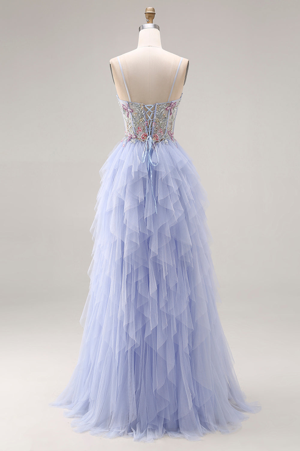 Sequin A Line Corset Ruffled Light Plum Prom Dress