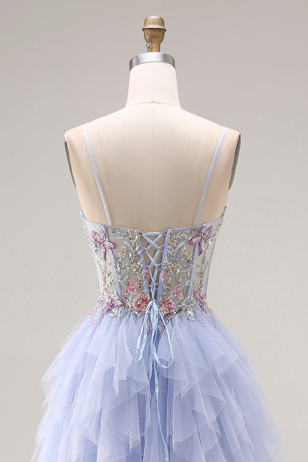 Sequin A Line Corset Ruffled Light Plum Prom Dress