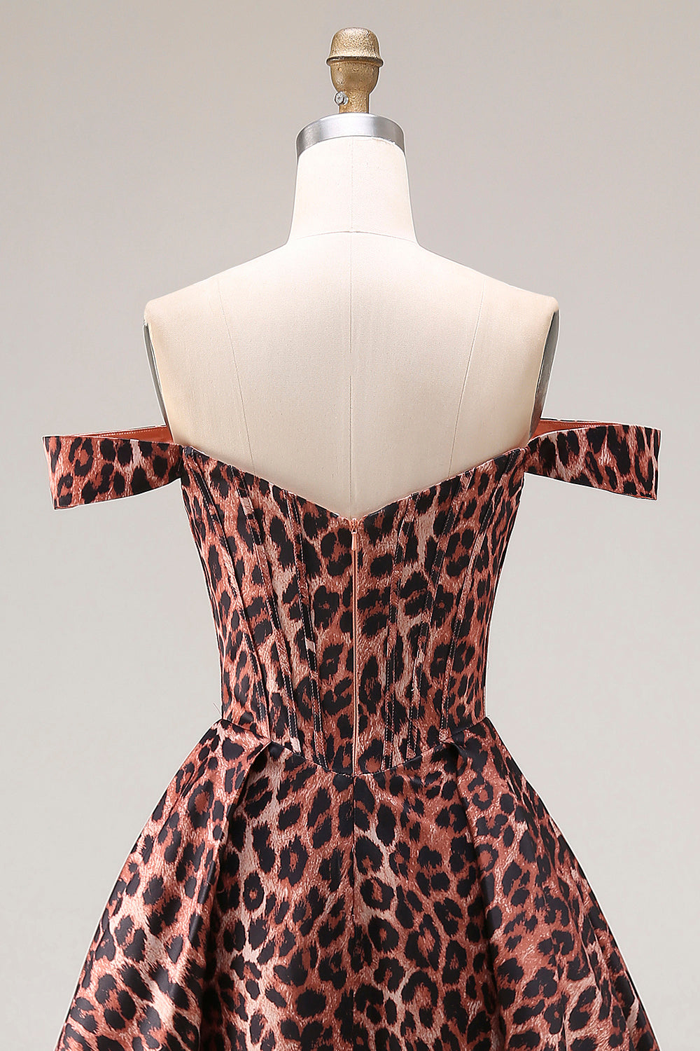 Off the Shoulder Coffee Leopard Corset A Line Prom Dress