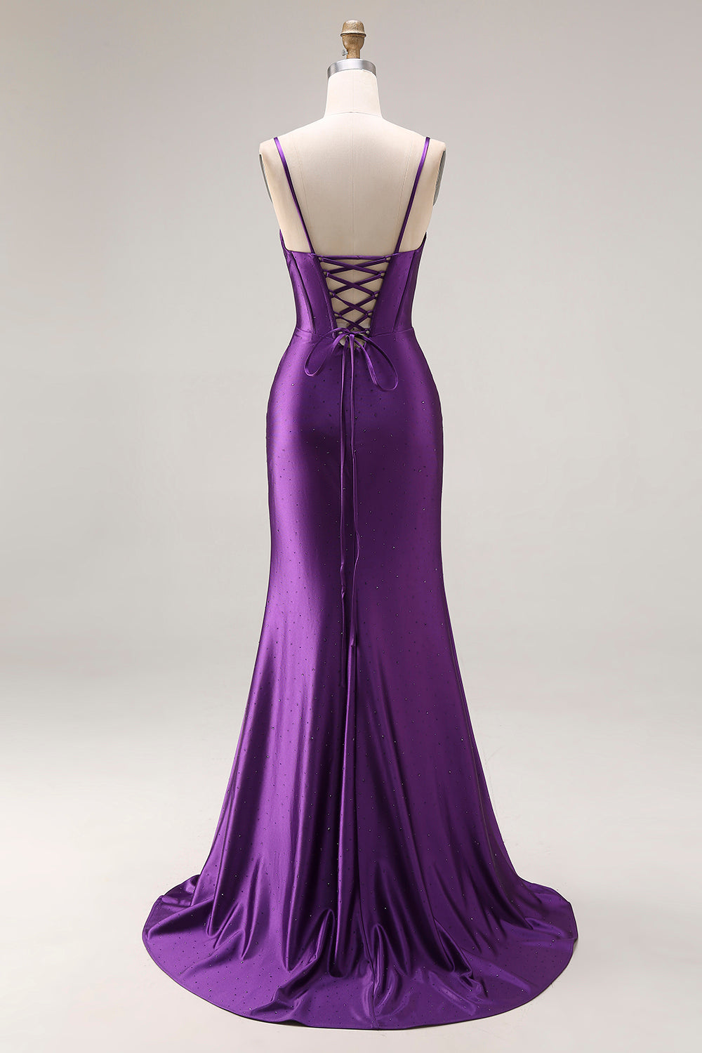 Mermaid Satin Sequin Beaded Corset Purple Prom Dress