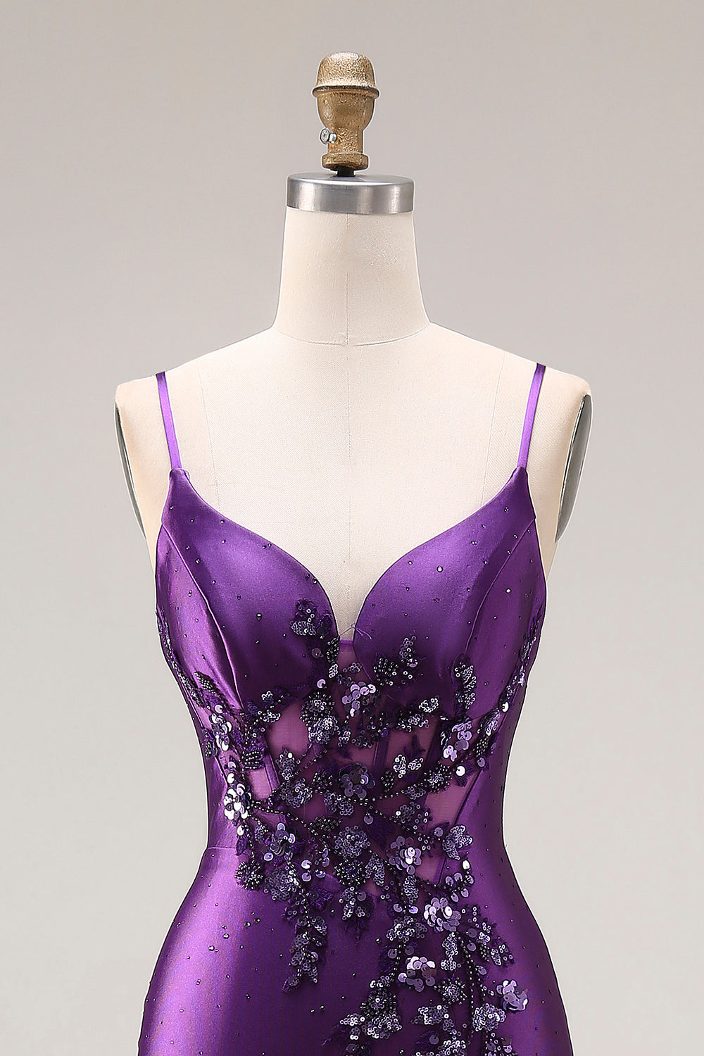 Mermaid Satin Sequin Beaded Corset Purple Prom Dress