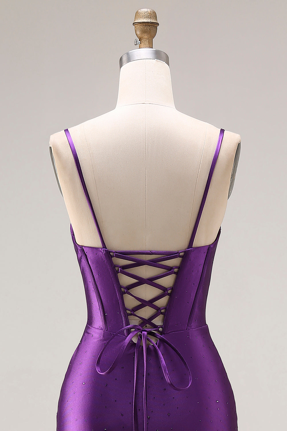 Mermaid Satin Sequin Beaded Corset Purple Prom Dress