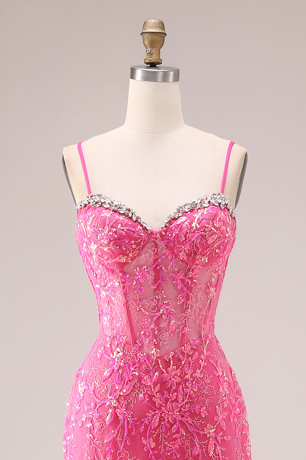 Sparkly Mermaid Corset Fuchsia Prom Dress with Ruffles