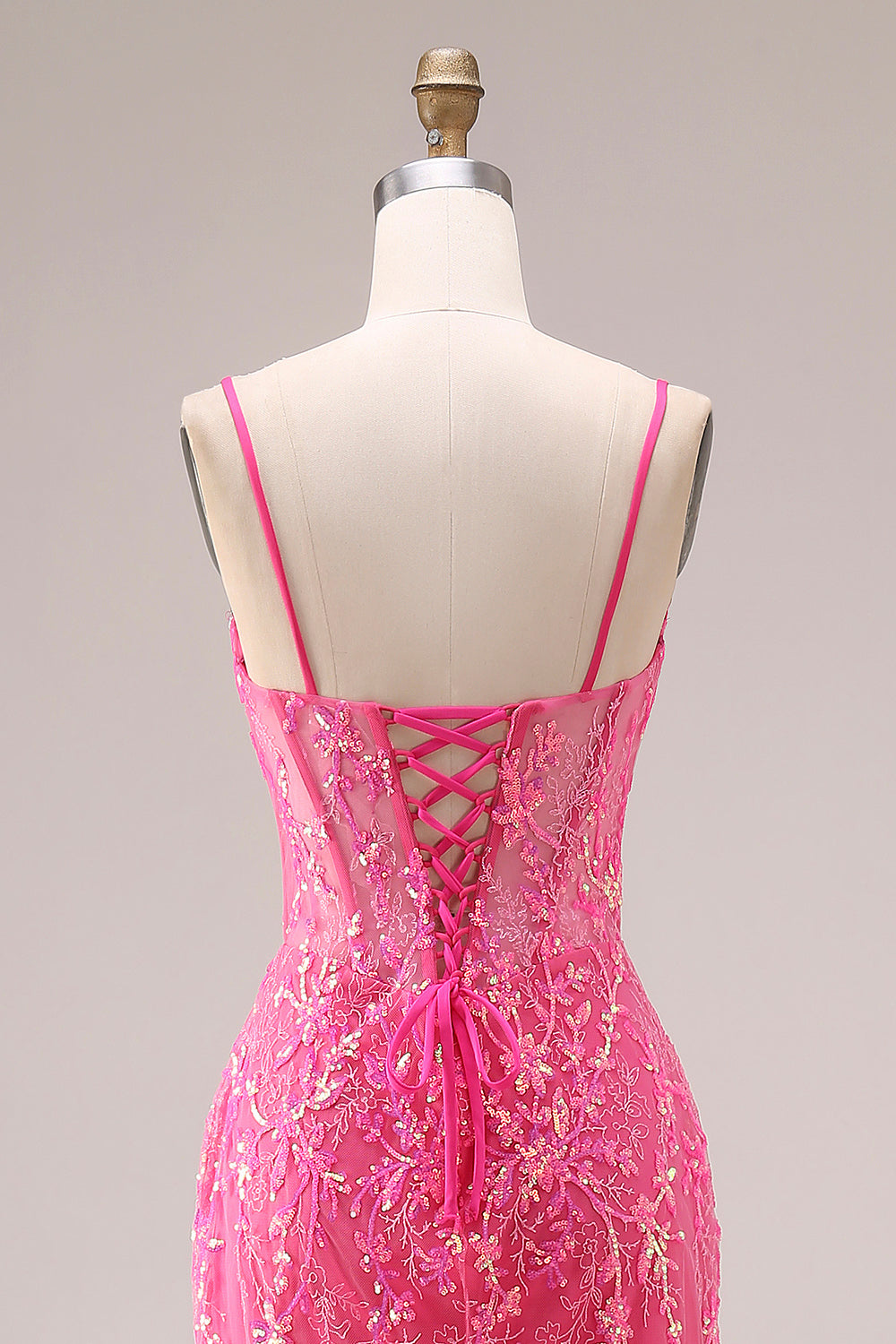 Sparkly Mermaid Corset Fuchsia Prom Dress with Ruffles