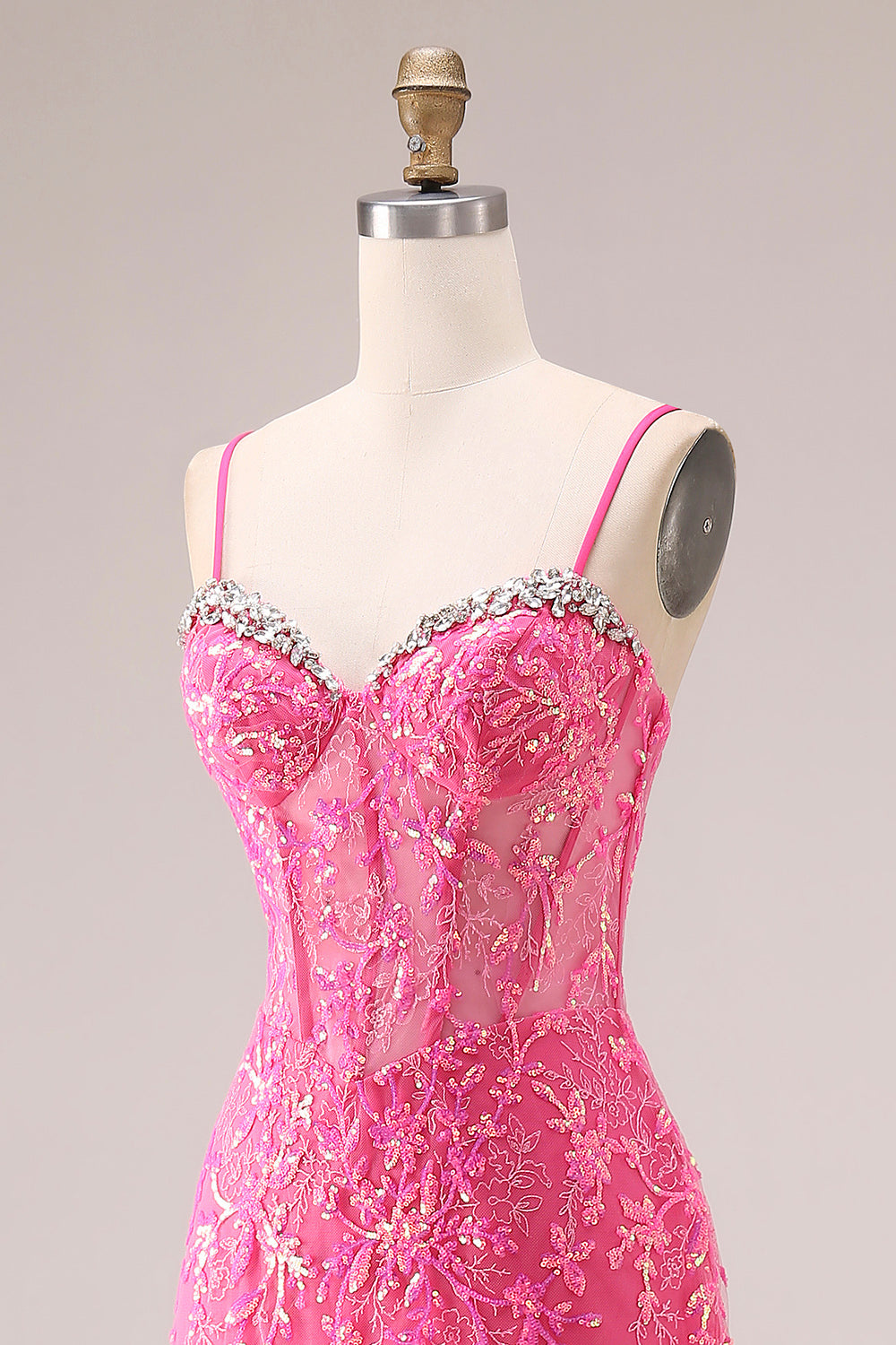 Sparkly Mermaid Corset Fuchsia Prom Dress with Ruffles
