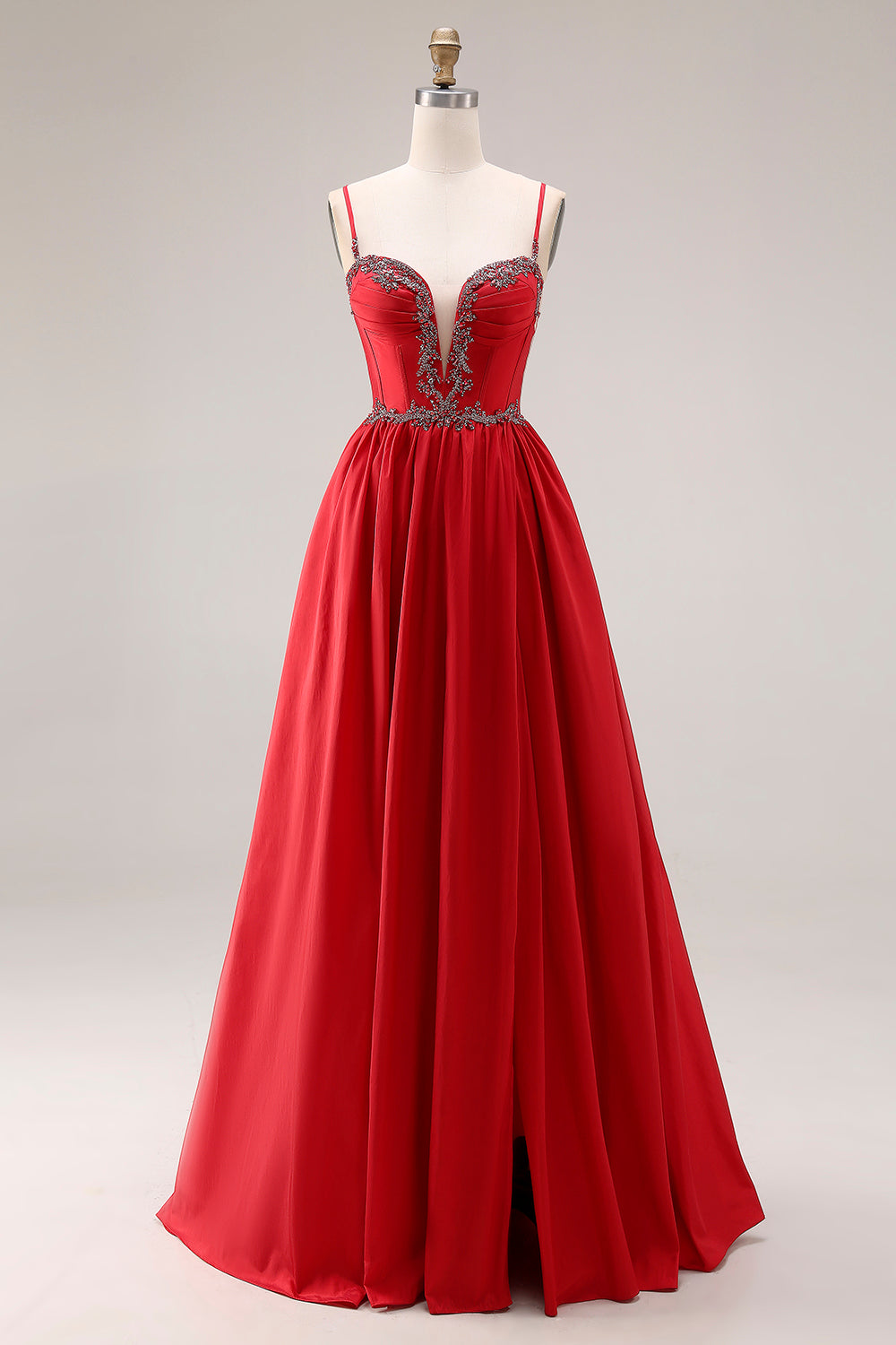 Sparkly Red A Line Pleated Maxi Prom Dress