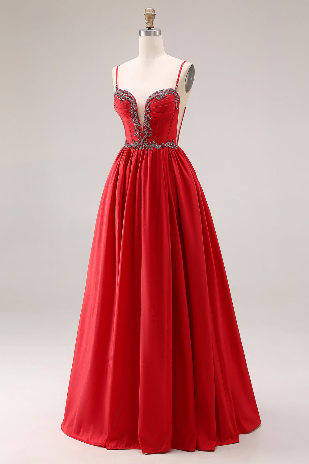 Sparkly Red A Line Pleated Maxi Prom Dress