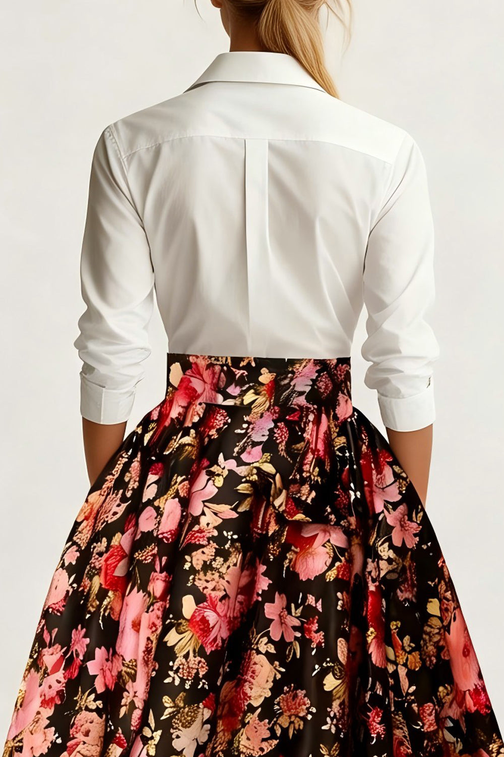 White and Black Pink Floral A Line Maxi Wedding Guest Dress