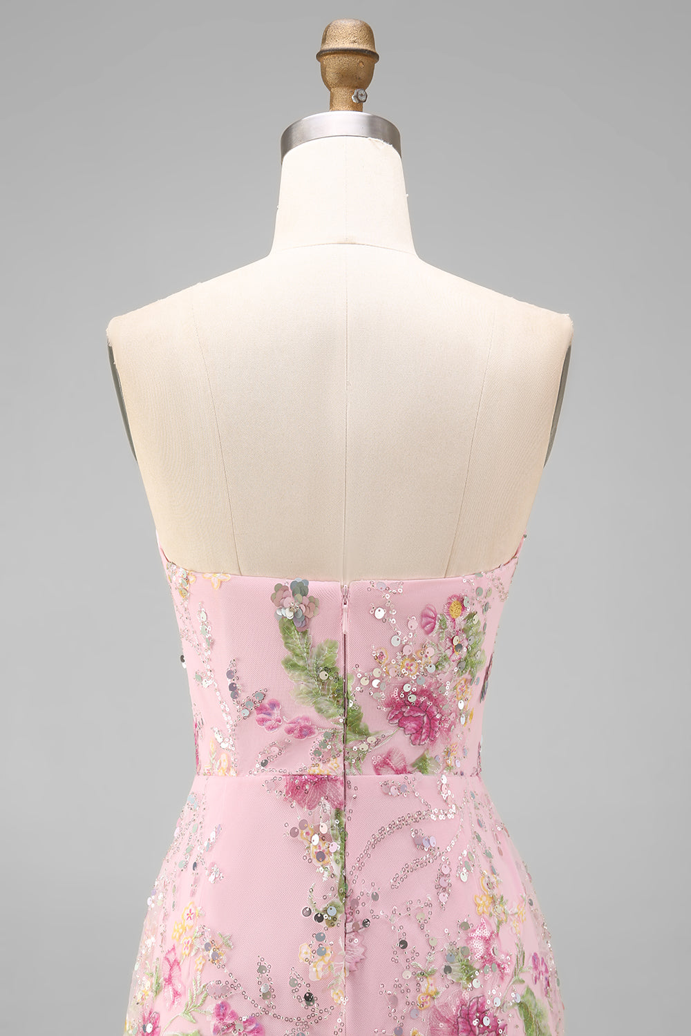 Sparkly Strapless Pink Floral Bodycon Midi Wedding Guest Dress