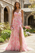 Pink Floral Strapless Ruched A Line Wedding Guest Dress