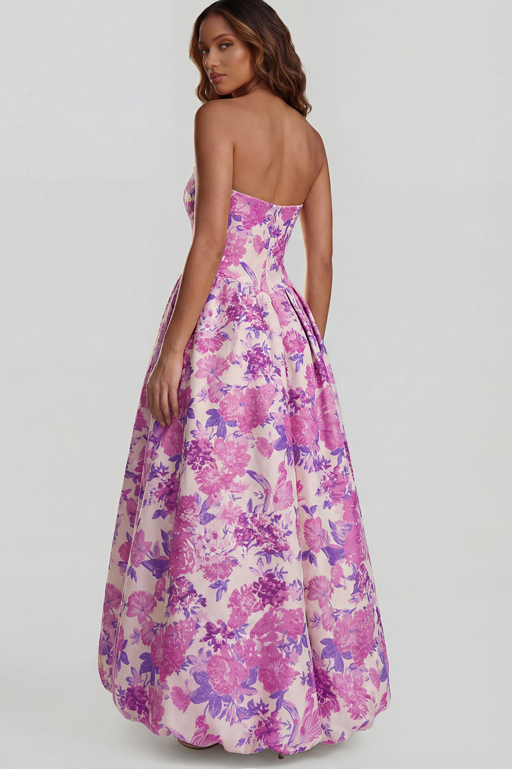 Strapless A Line Blue White Floral Wedding Guest Dress with Slit