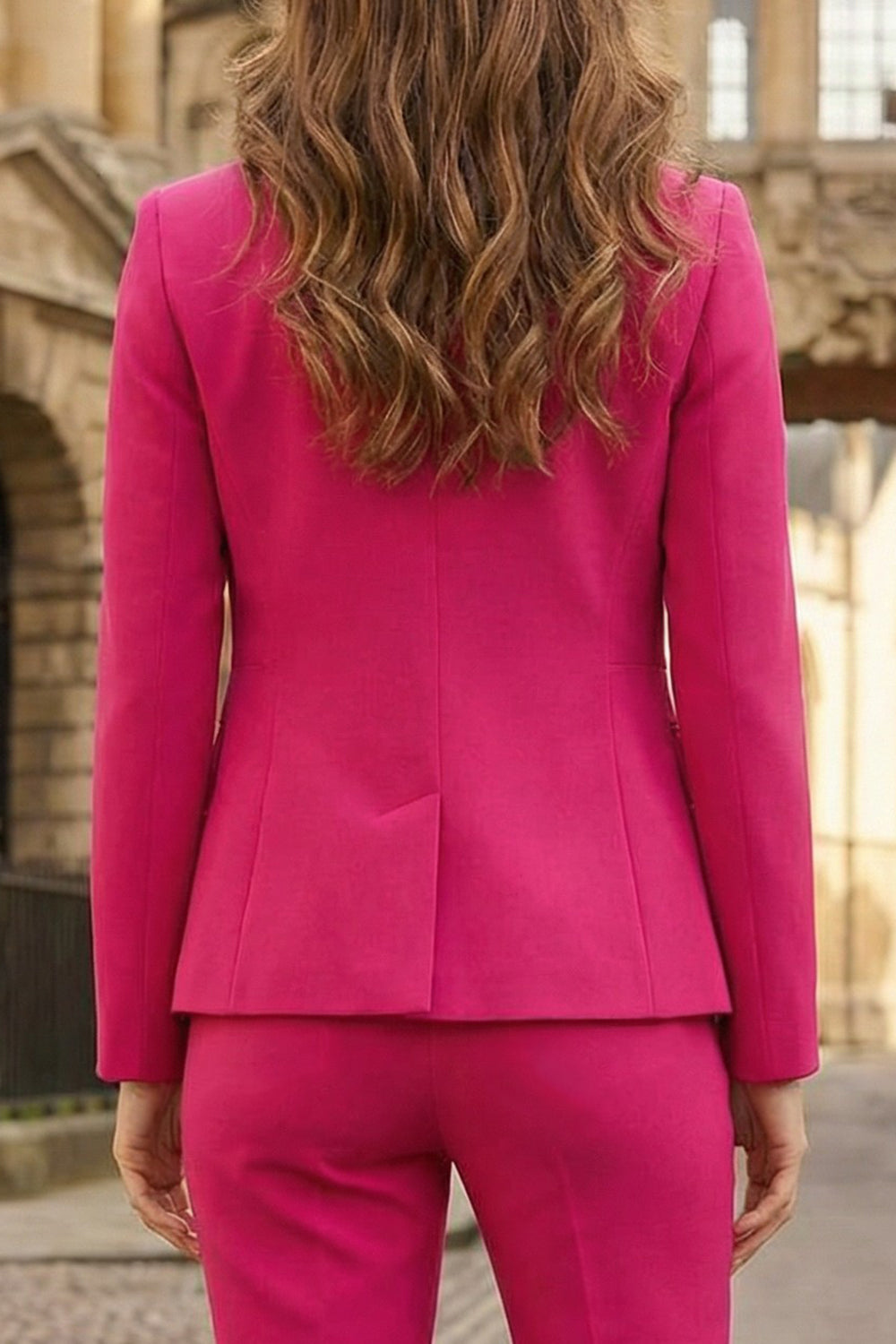 2 Piece Fuchsia Slim Fit Women Suits with Pockets