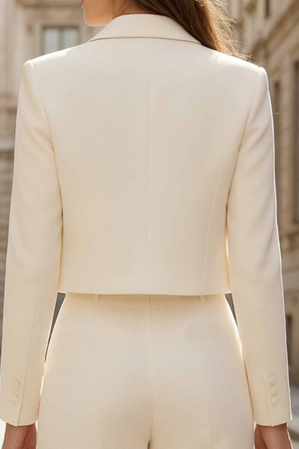 2 Piece Peaked Lapel Ivory Satin Women Suits