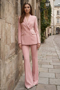 2 Piece Peaked Lapel Double Breasted Pink Women Suits