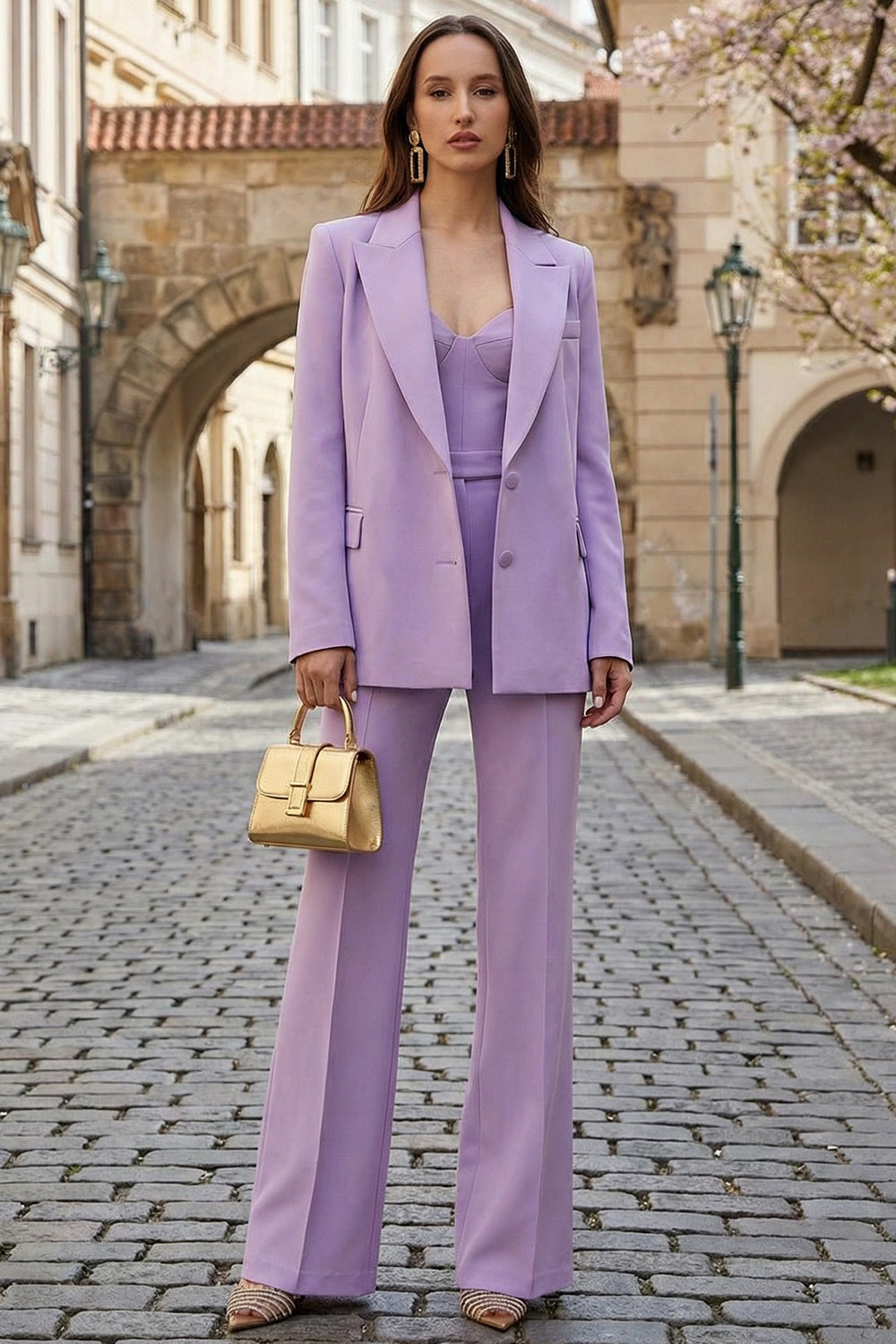 Peaked Lapel 2 Piece Lilac Women Suits with Pockets