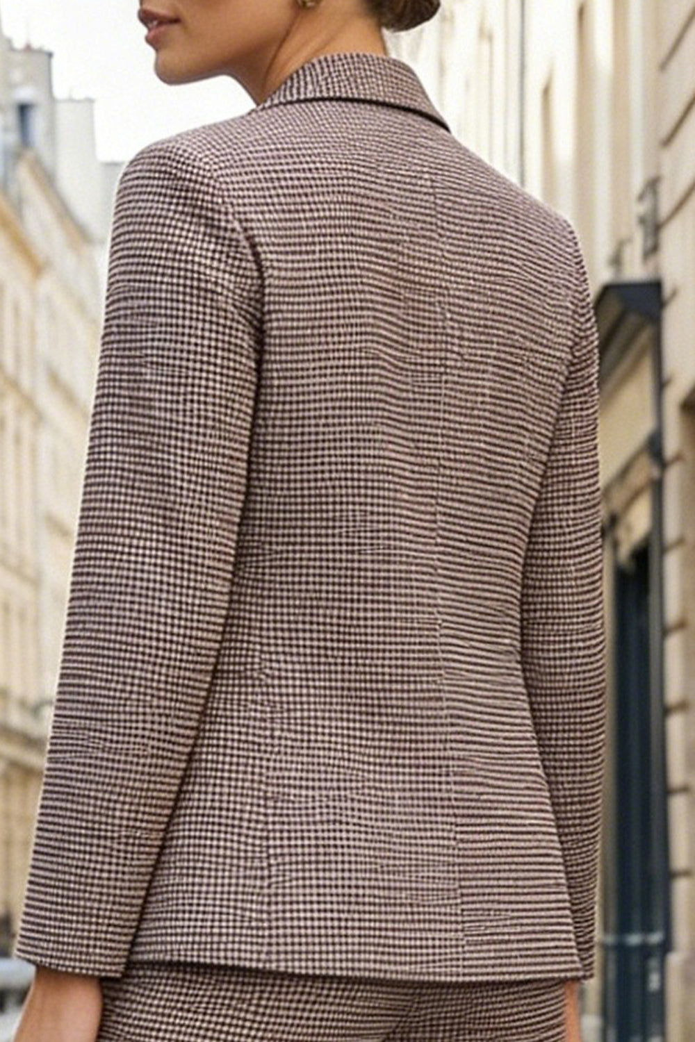 Plaid Peaked Lapel 2 Piece Grey Women Suits
