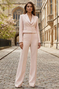 Peaked Lapel Satin Light Pink Women Suits with Pearls