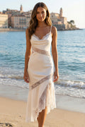 Lace Ruffled Midi White Dress