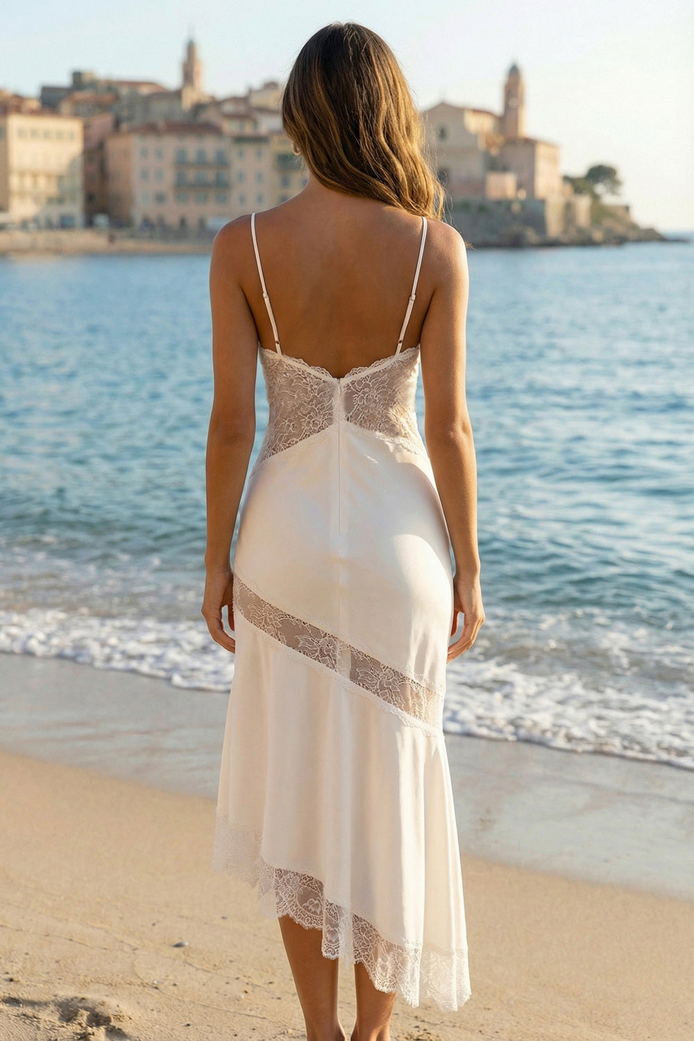 Lace Ruffled Midi White Dress