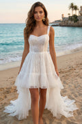 High Low Lace A Line Tulle Mini White Dress