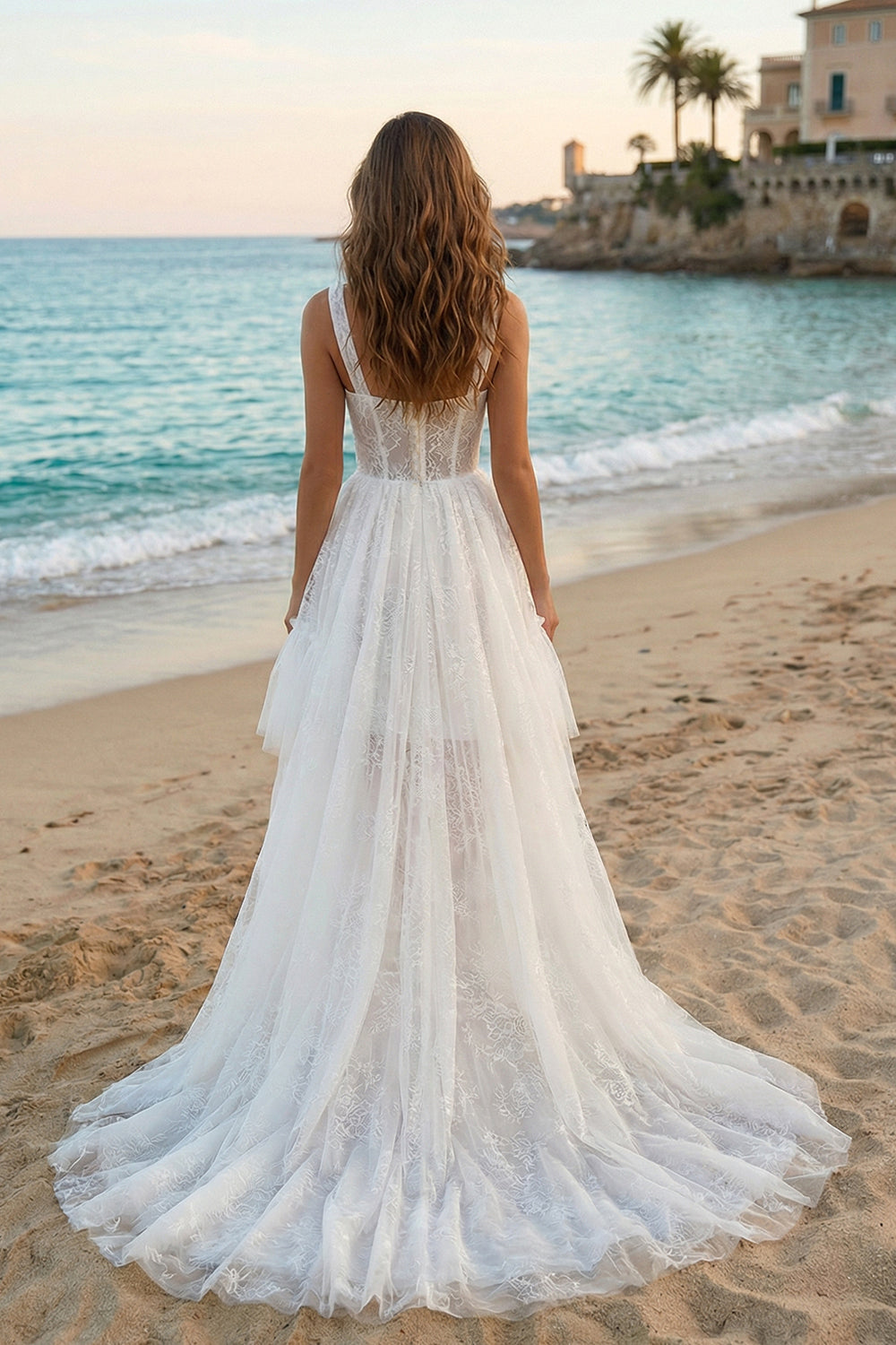 High Low Lace A Line Tulle Mini White Dress