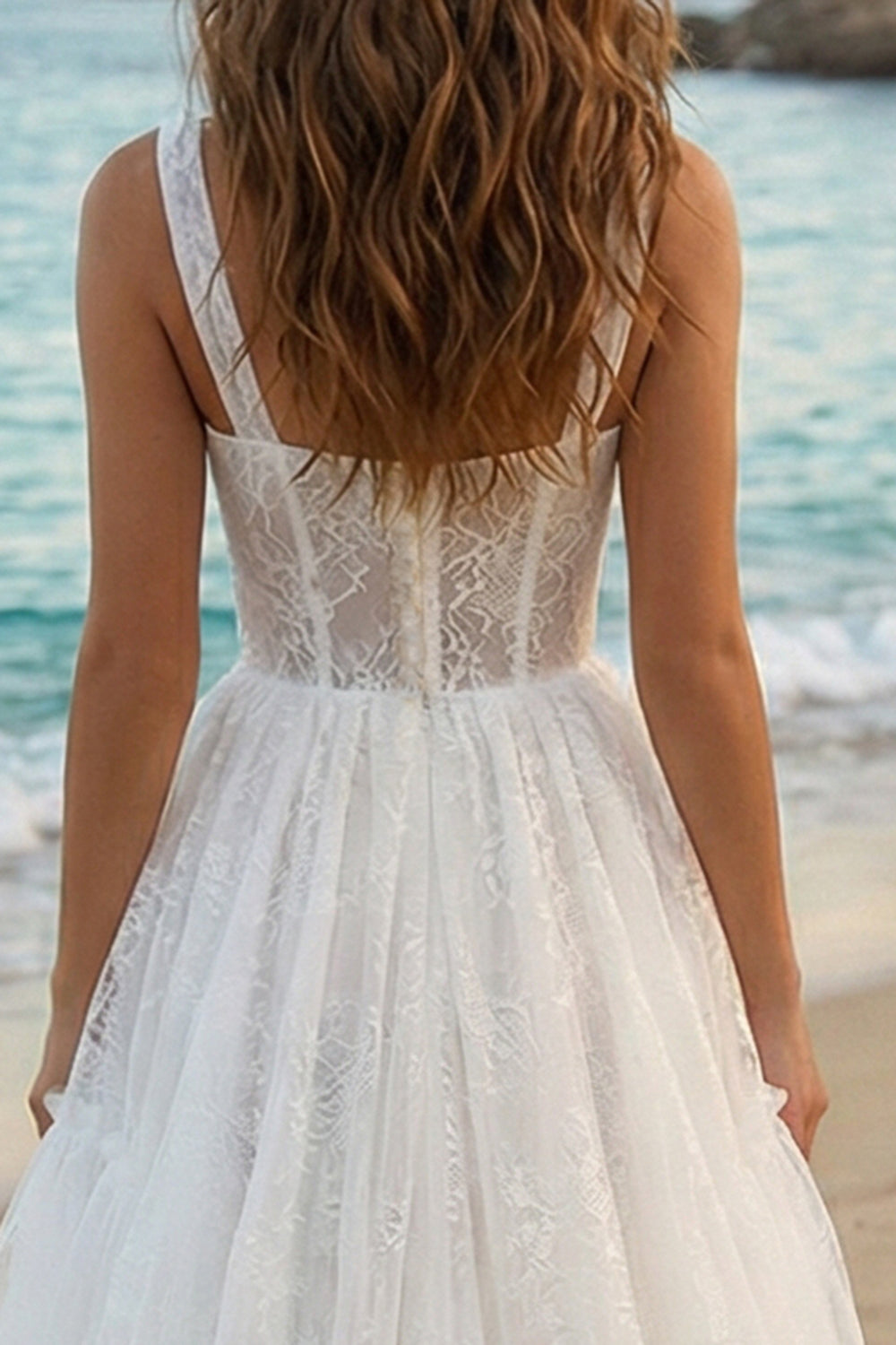 High Low Lace A Line Tulle Mini White Dress