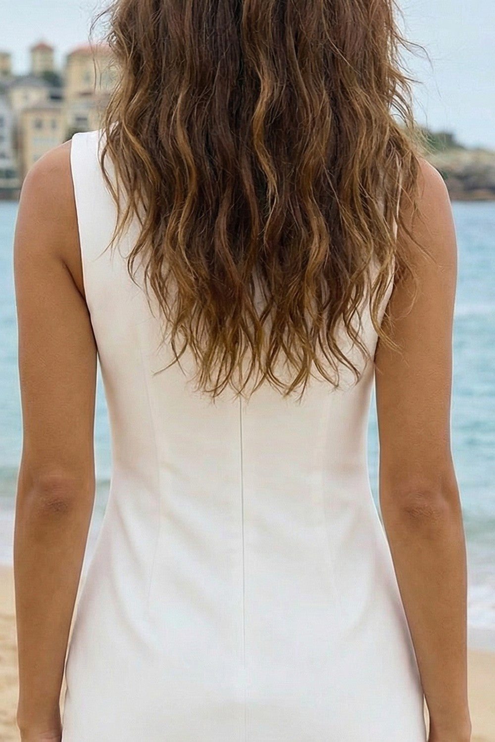 Bodycon Ruched Round Neck Mini White Dress