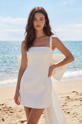 Square Neck Mini White Dress with Bow