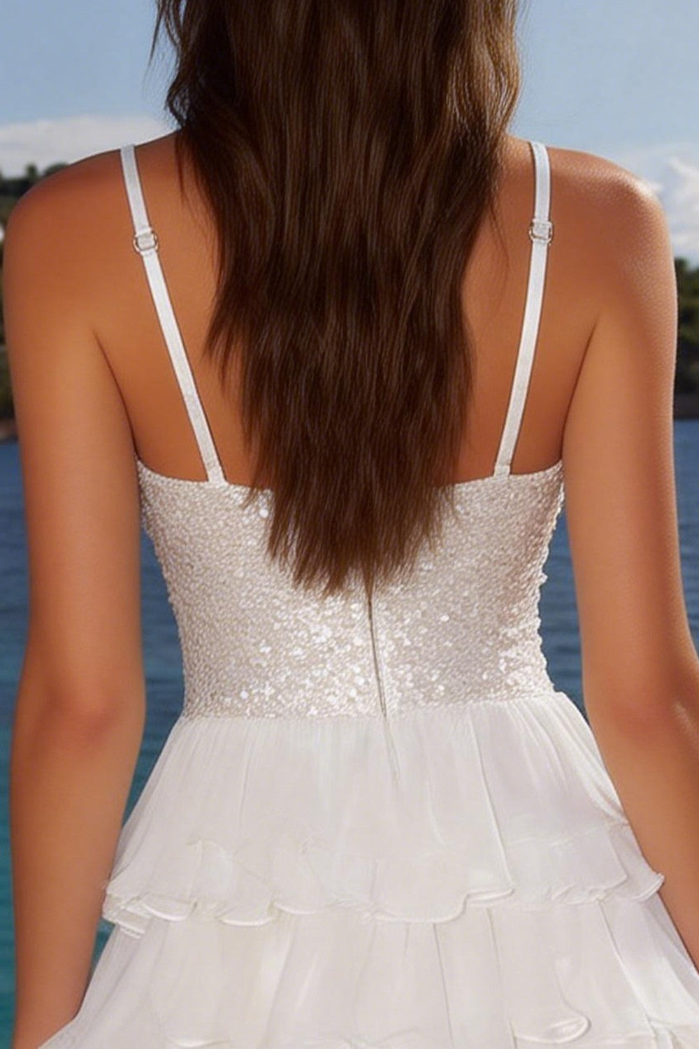 Sparkly A Line Tiered Mini White Graduation Dress