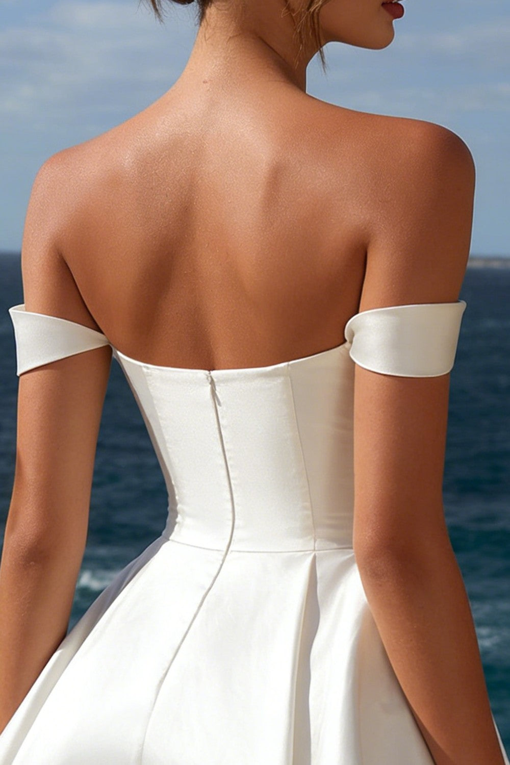 Off the Shoulder Satin A Line Mini White Graduation Dress