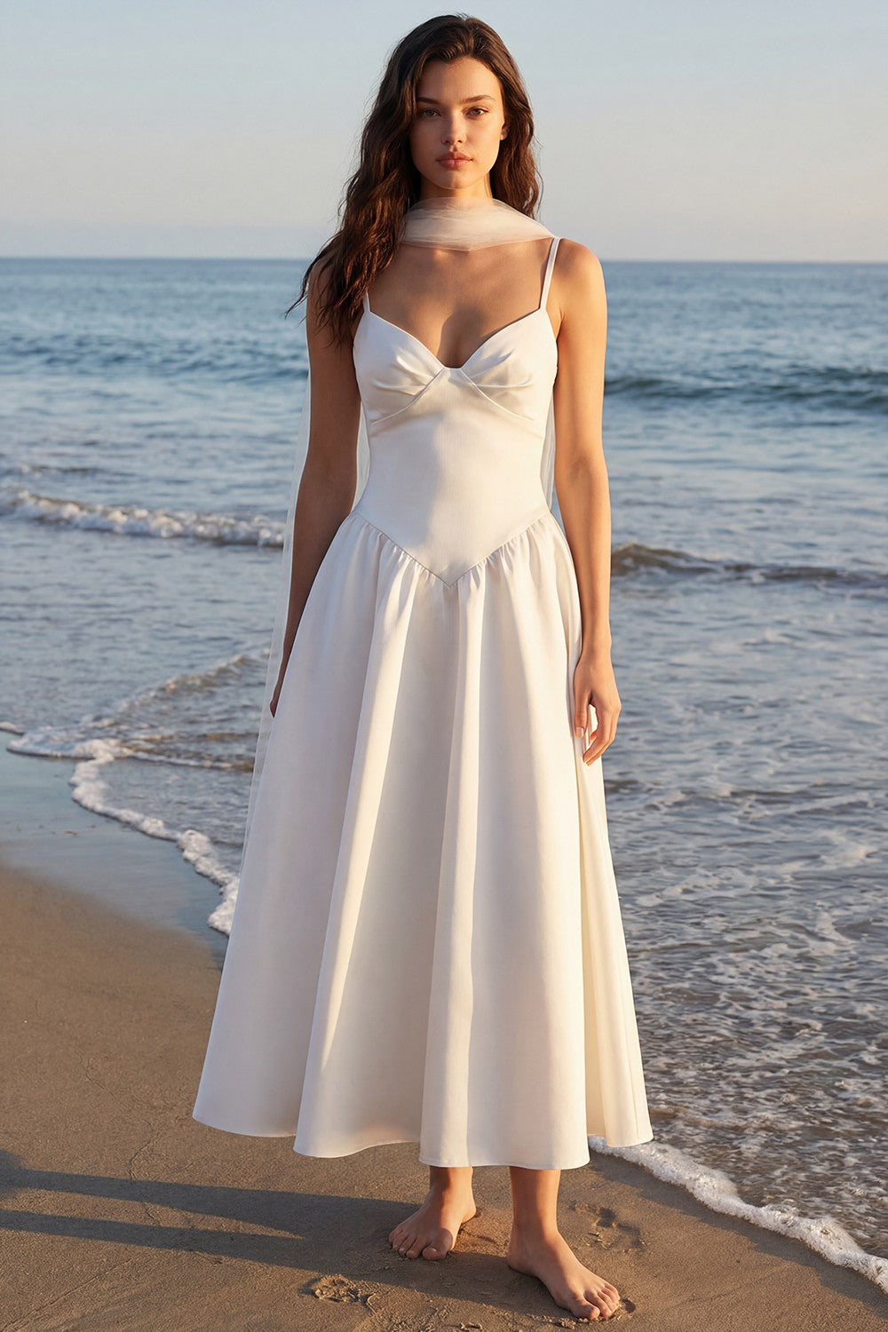 A Line Satin White Engagement Dress