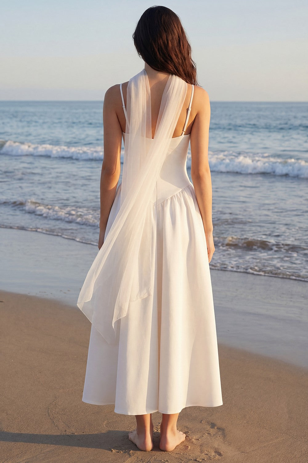 A Line Satin White Engagement Dress