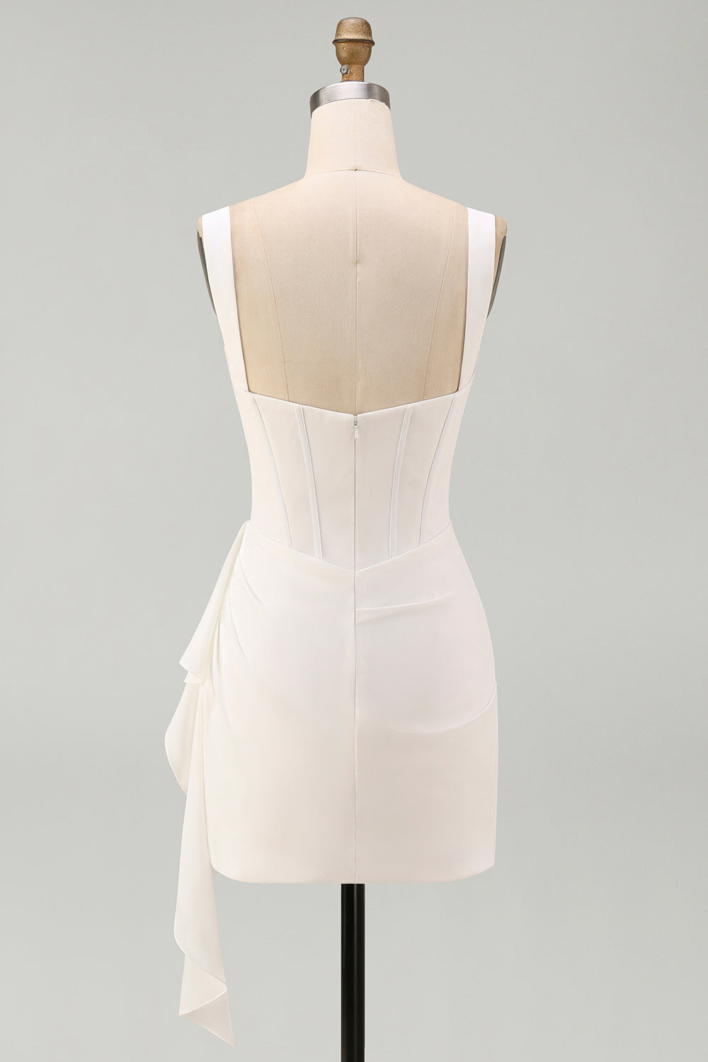 Square Neck Bodycon Mini White Dress with Ruffles