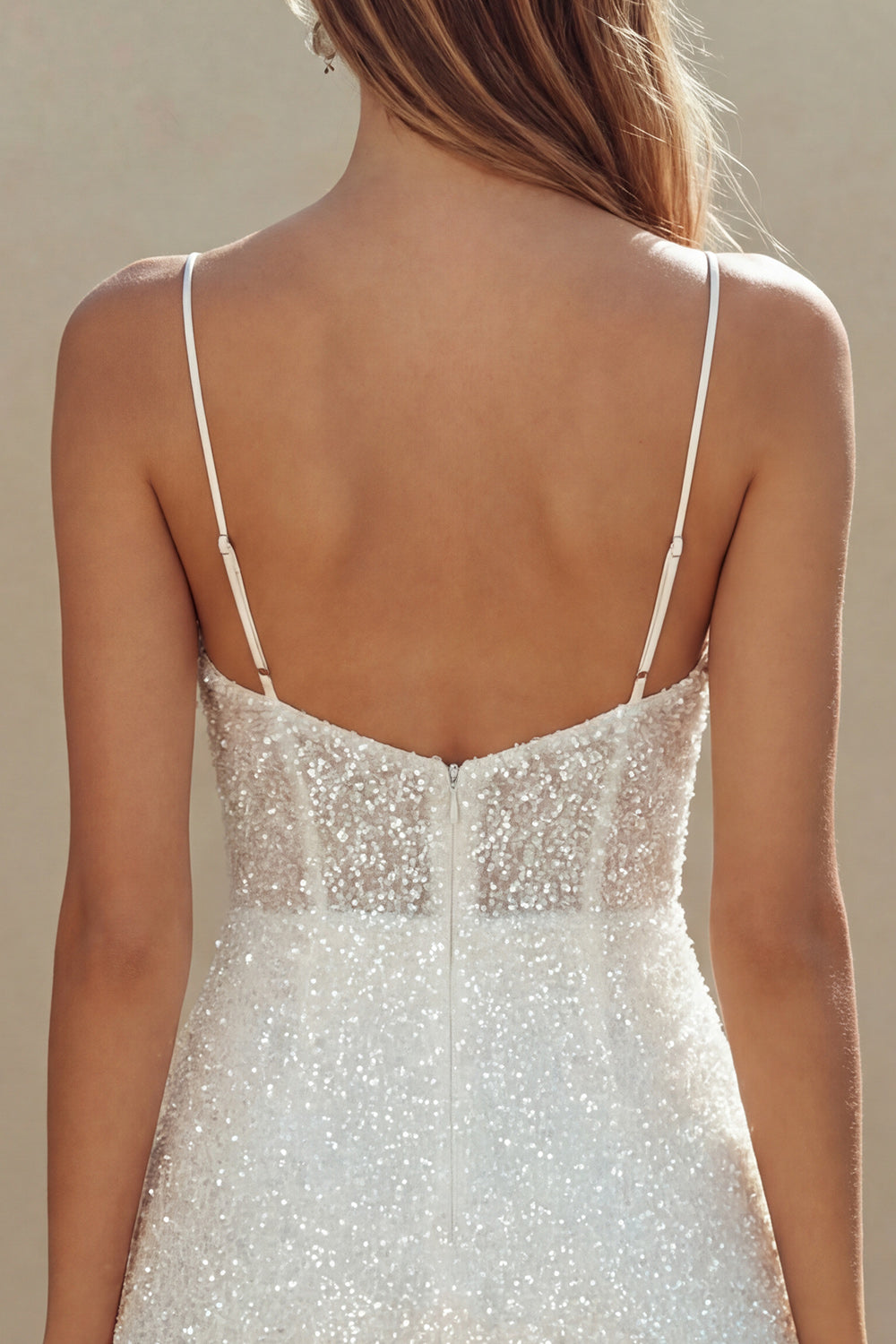 Sparkly Corset Spaghetti Straps Mini White Dress