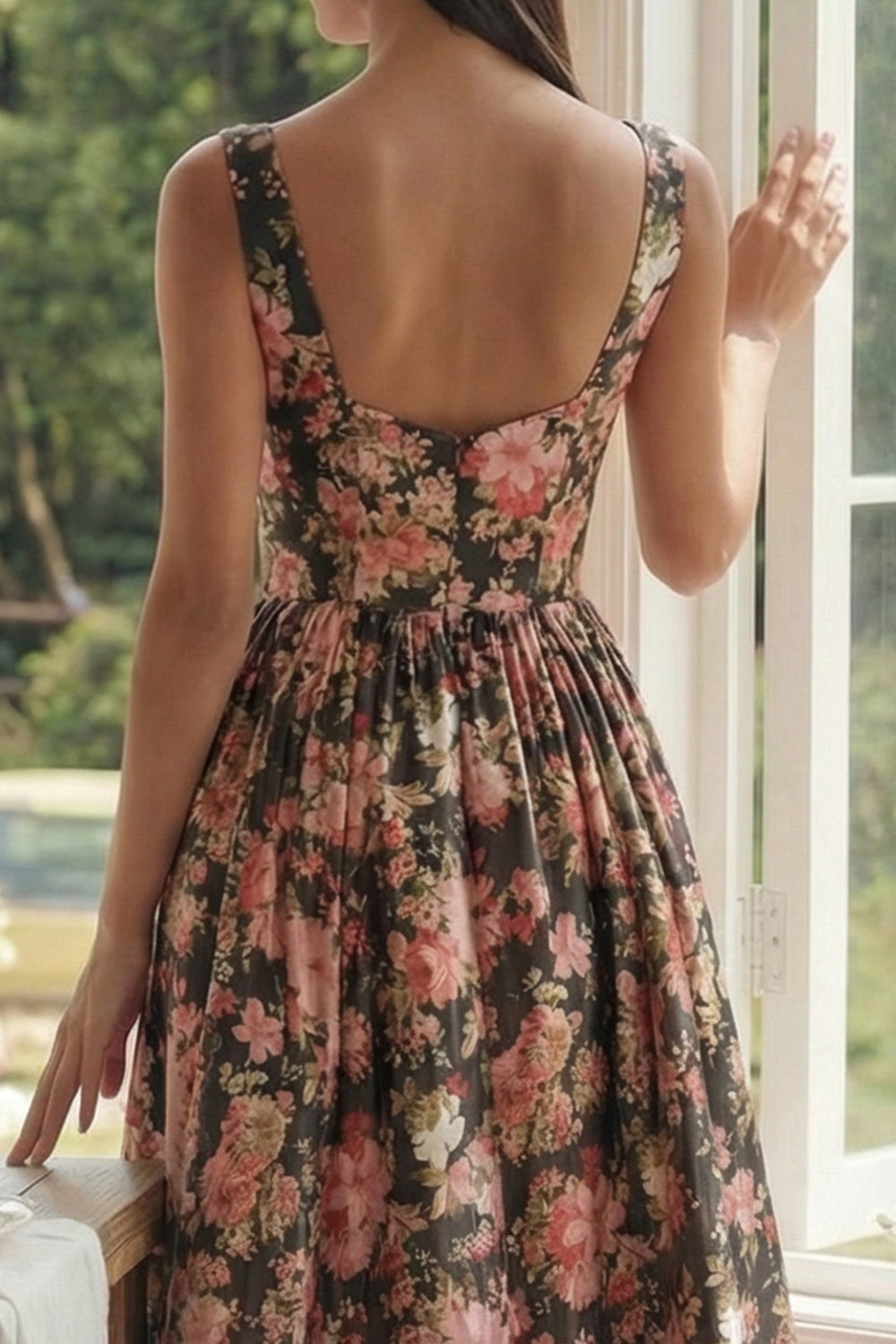 Pink Floral A Line Pleated Wedding Guest Dress