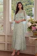 2 Piece A Line Dusty Sage Floral Wedding Guest Dress