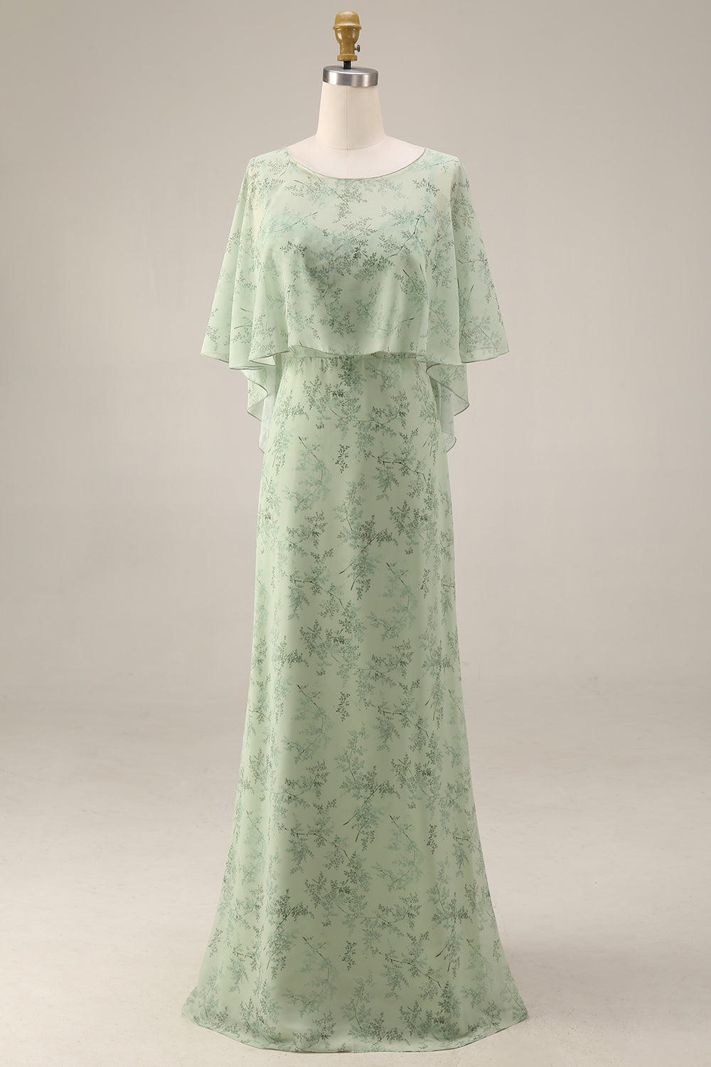 2 Piece A Line Dusty Sage Floral Wedding Guest Dress