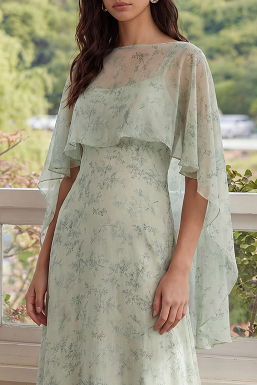 2 Piece A Line Dusty Sage Floral Wedding Guest Dress