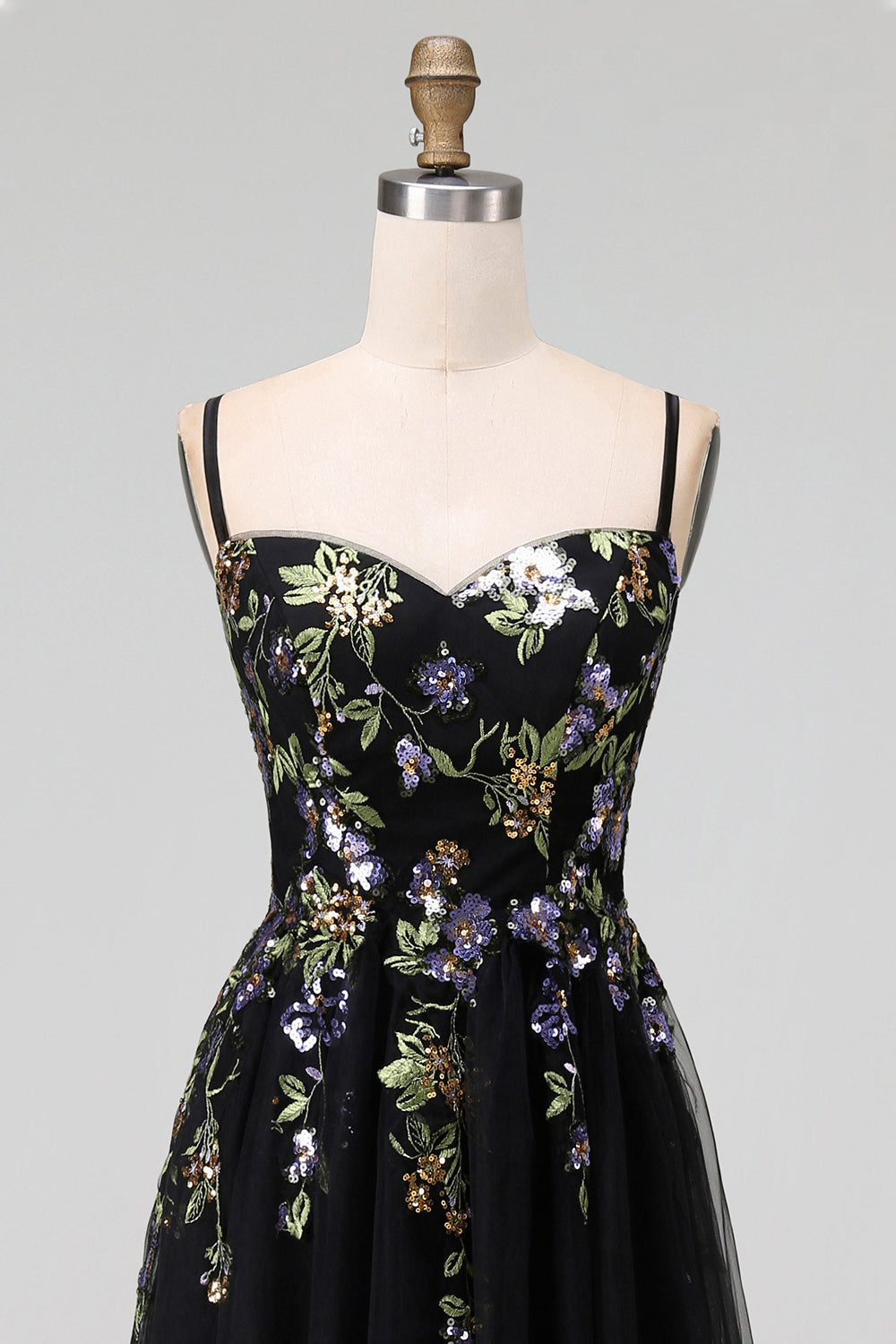 Black Embroidered Tulle A Line Midi Wedding Guest Dress