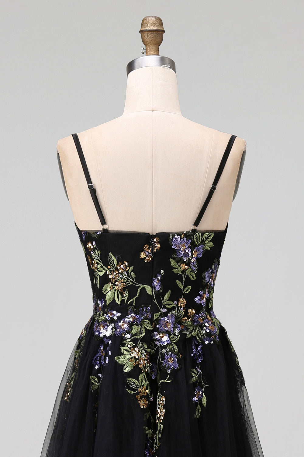 Black Embroidered Tulle A Line Midi Wedding Guest Dress