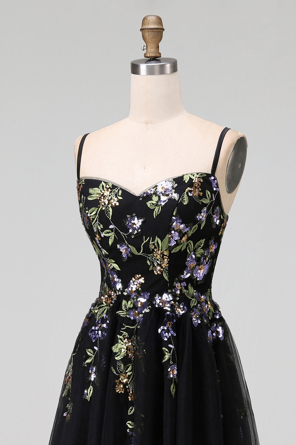 Black Embroidered Tulle A Line Midi Wedding Guest Dress