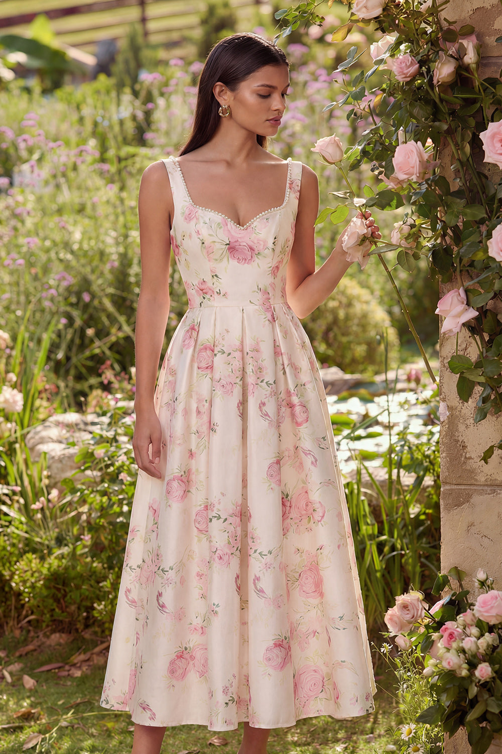 White Floral A Line Bowed Wedding Guest Dress