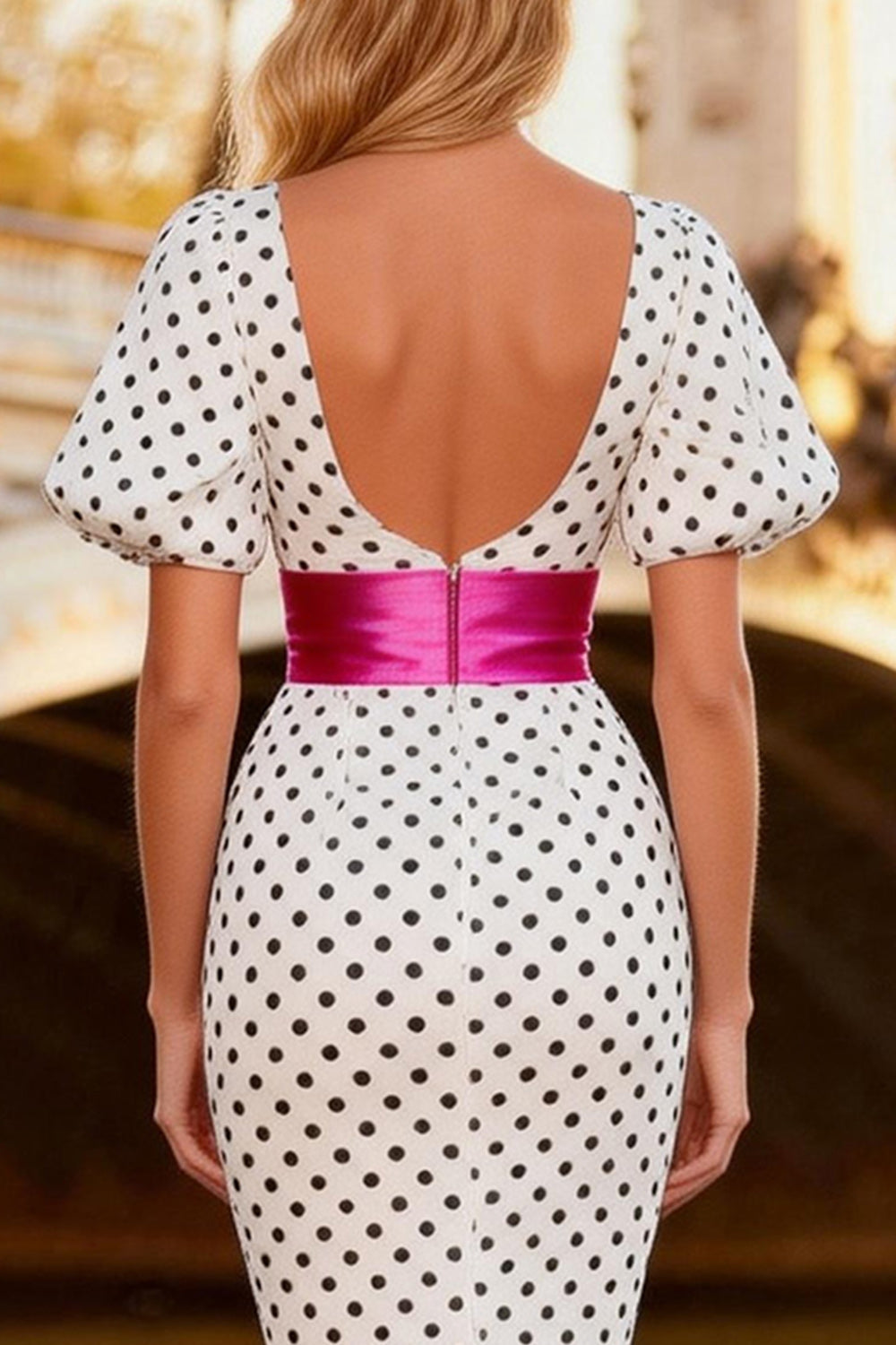 Square Neck Mermaid Black and White Polka Dot Prom Dress