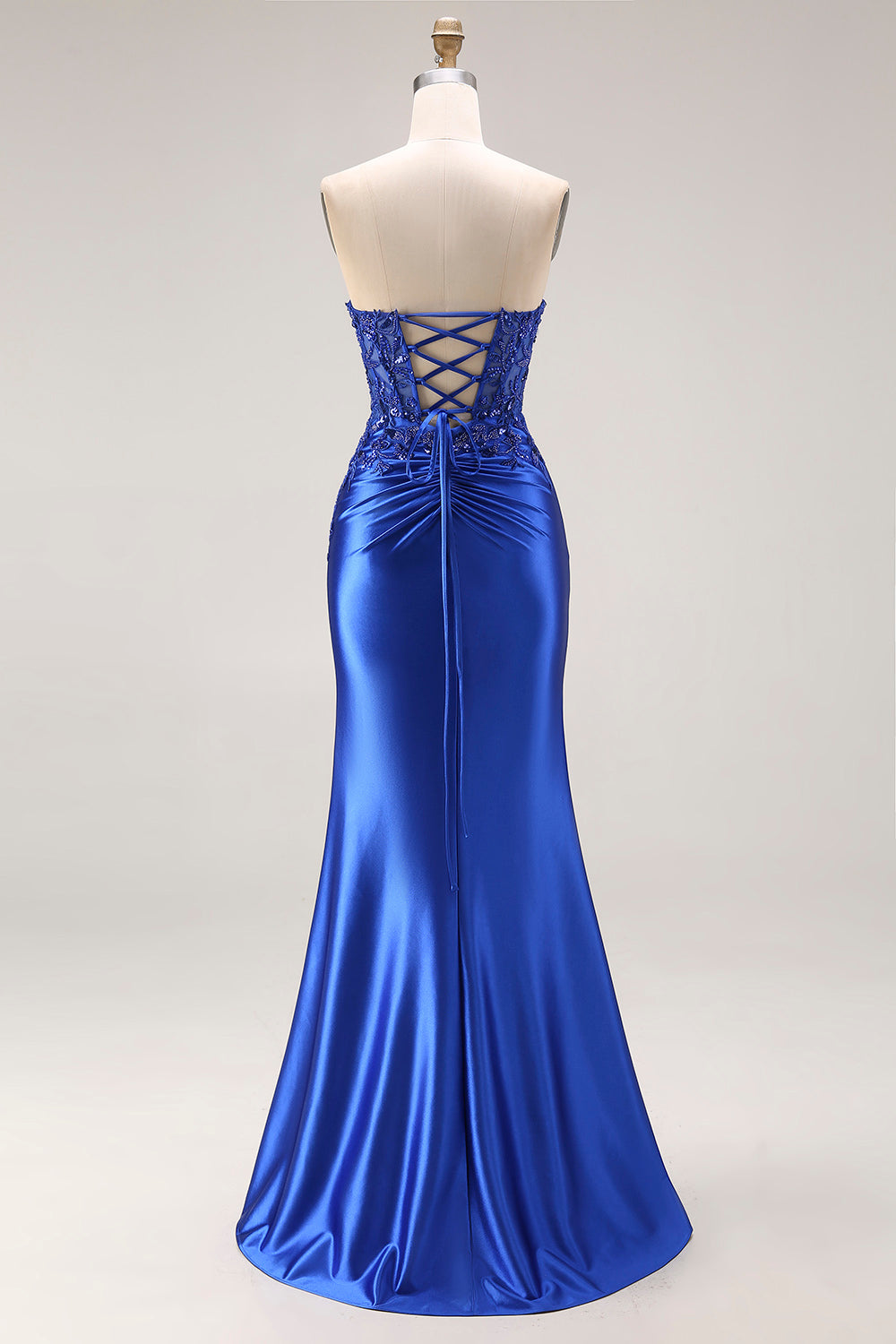 Strapless Royal Blue Mermaid Beaded Sequin Prom Dress