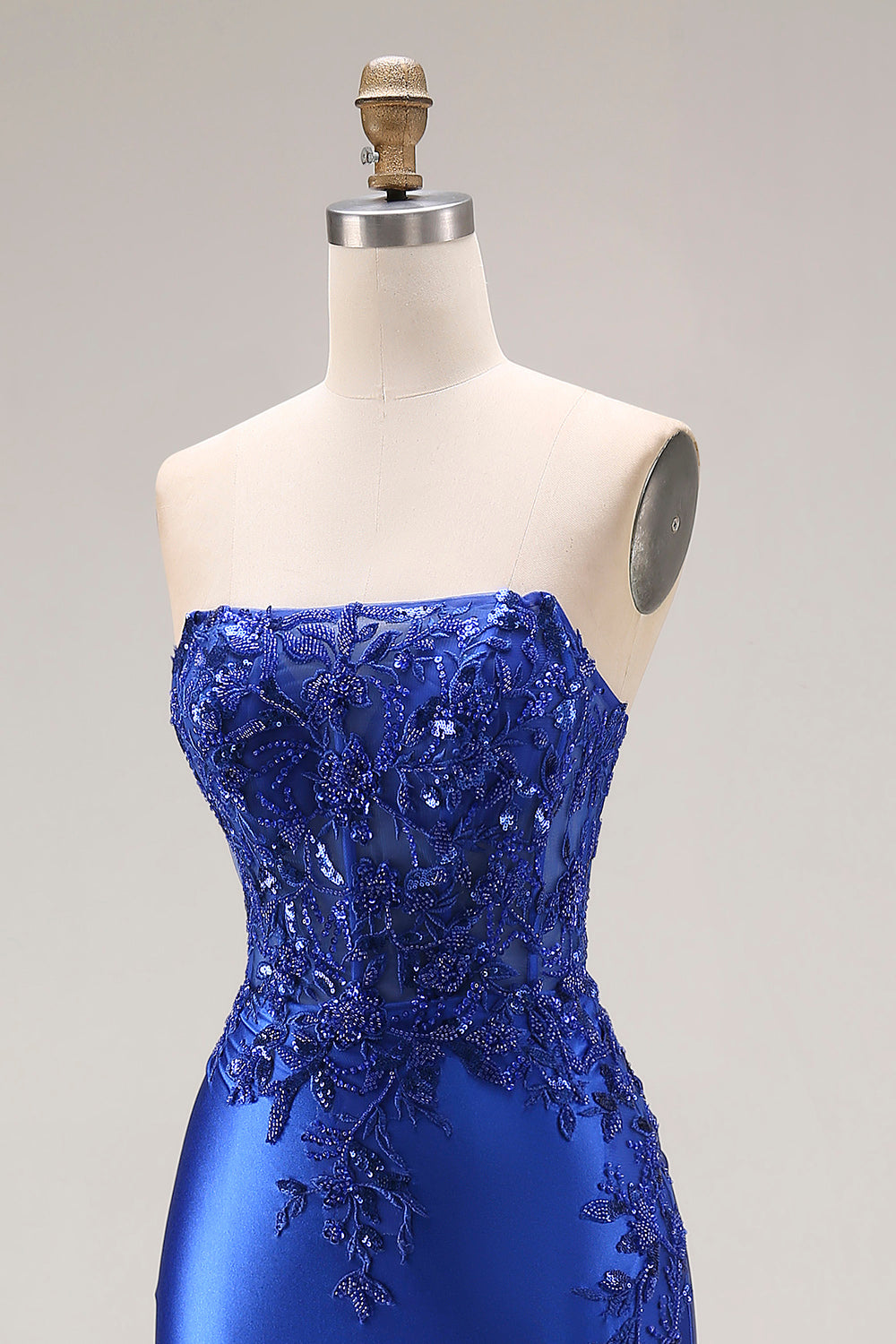 Strapless Royal Blue Mermaid Beaded Sequin Prom Dress