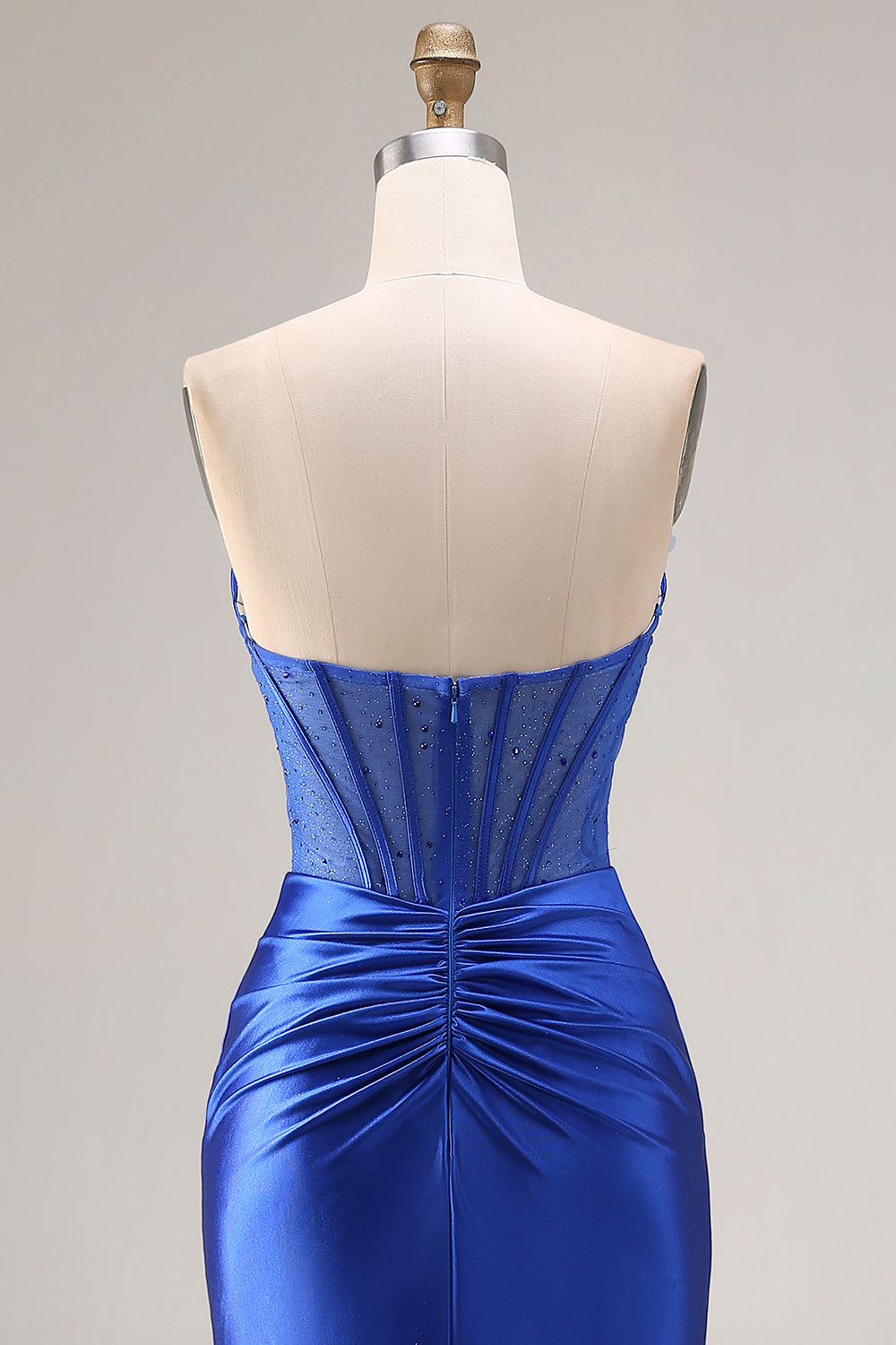 Strapless Royal Blue Mermaid Satin Beaded Prom Dress
