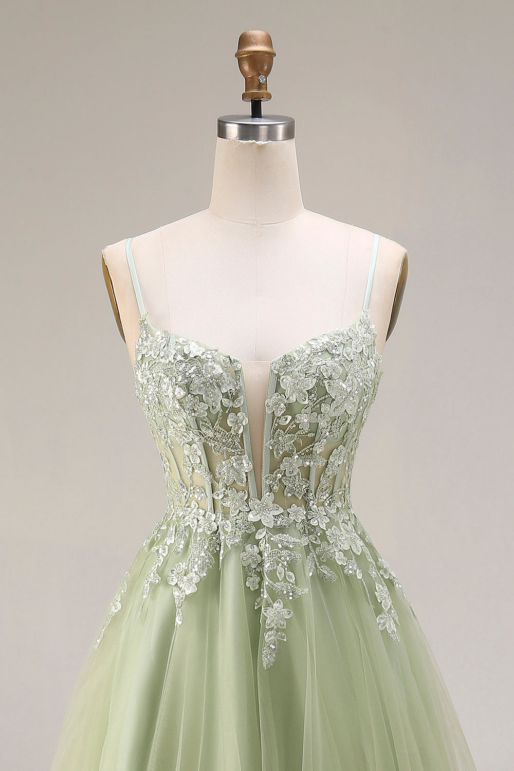 Sparkly A Line Beaded Light Green Prom Dress with Appliques