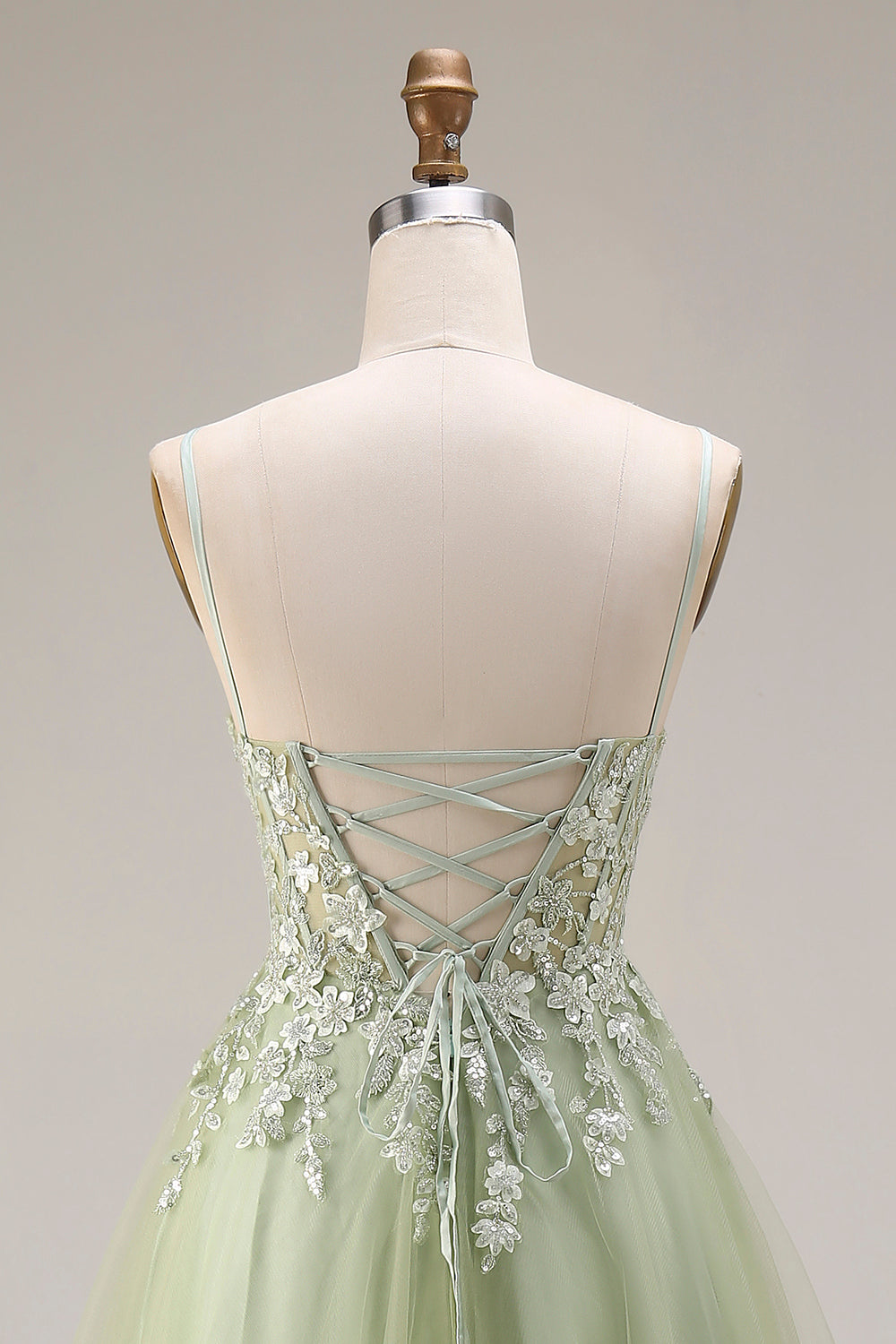 Sparkly A Line Beaded Light Green Prom Dress with Appliques